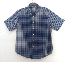 George Shirt Mens Large Blue Plaid Short Sleeve Collared Casual Button Up Pocket
