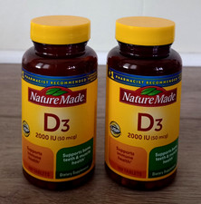 2 Pk Nature Made Vitamin D3 - 2000 IU 50mcg 100 x 2 200 Tablets Exp. 01/2029