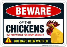 Beware Of Chicken Sign, Chicken Coop Decor Gifts For Chicken Lovers, 10x7 Rus...