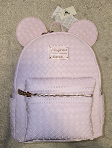 NEW Disney Parks Loungefly Mickey Minnie Mouse Pink Woven Mini Backpack NWT