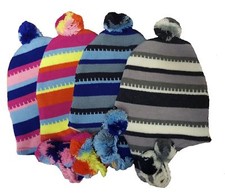 Unisex Striped Coloured Peruvian Winter Hats with Tassles Peru Dappy Headwear