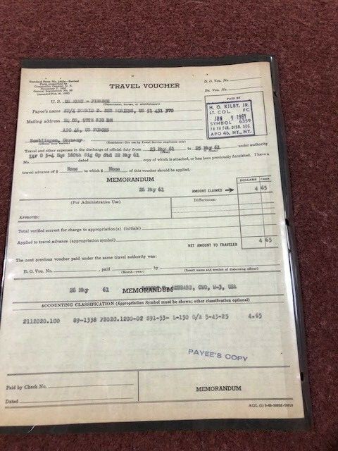 Vintage 1961 U.S. Military Army Travel Voucher Document APO46 WITH ...