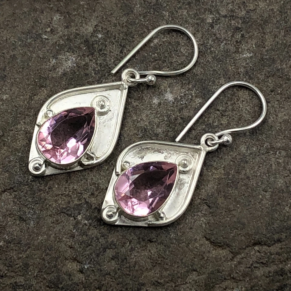 天然Kunzite宝石吊坠/吊坠粉色耳环925纯银首饰 — 第 3/4 张图片