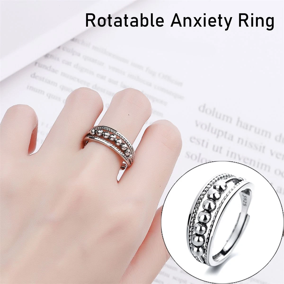Anxiety Relief Retro Style Thumb Rings Open Ring Transfer Beads