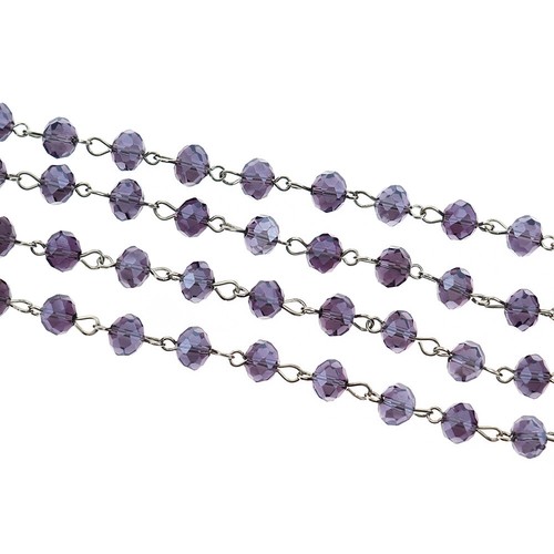 BULK Beaded Rosary Chain - 8mm Purple Glass & Silver Tone - 3.3ft or 1m - RC040 - Picture 2 of 3