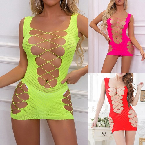 Damen Bodystockings Transparent Fischnetz Dessous Bodycon Minikleid Nachtw?sch^ - Picture 7 of 52