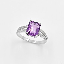10x8 MM Natural Amethyst 925 Sterling Silver February Birthstone Engagement Ring