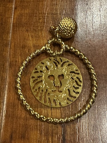 Vintage Anne Klein goldfarbene Löwe baumelnde Clip-On Creolen - Bild 2 von 7