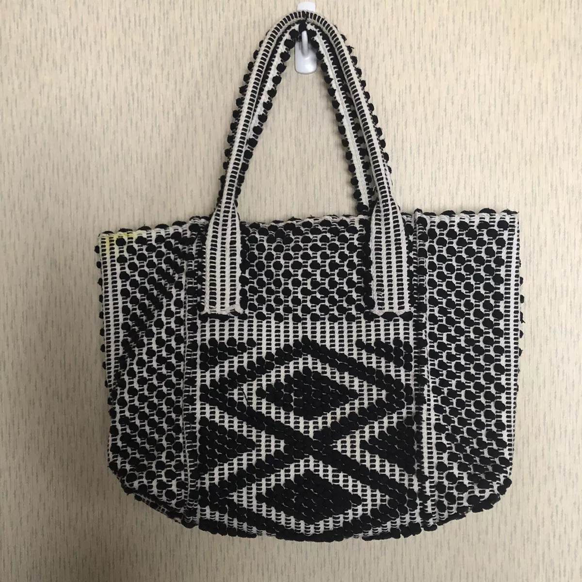 Antonello Tedde Black Cream Handwoven Handbag Tote FLAW | eBay