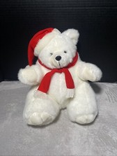 Vintage 1968 America Wego White Bear Plush Christmas Pot Belly Teddy Hat & Scarf