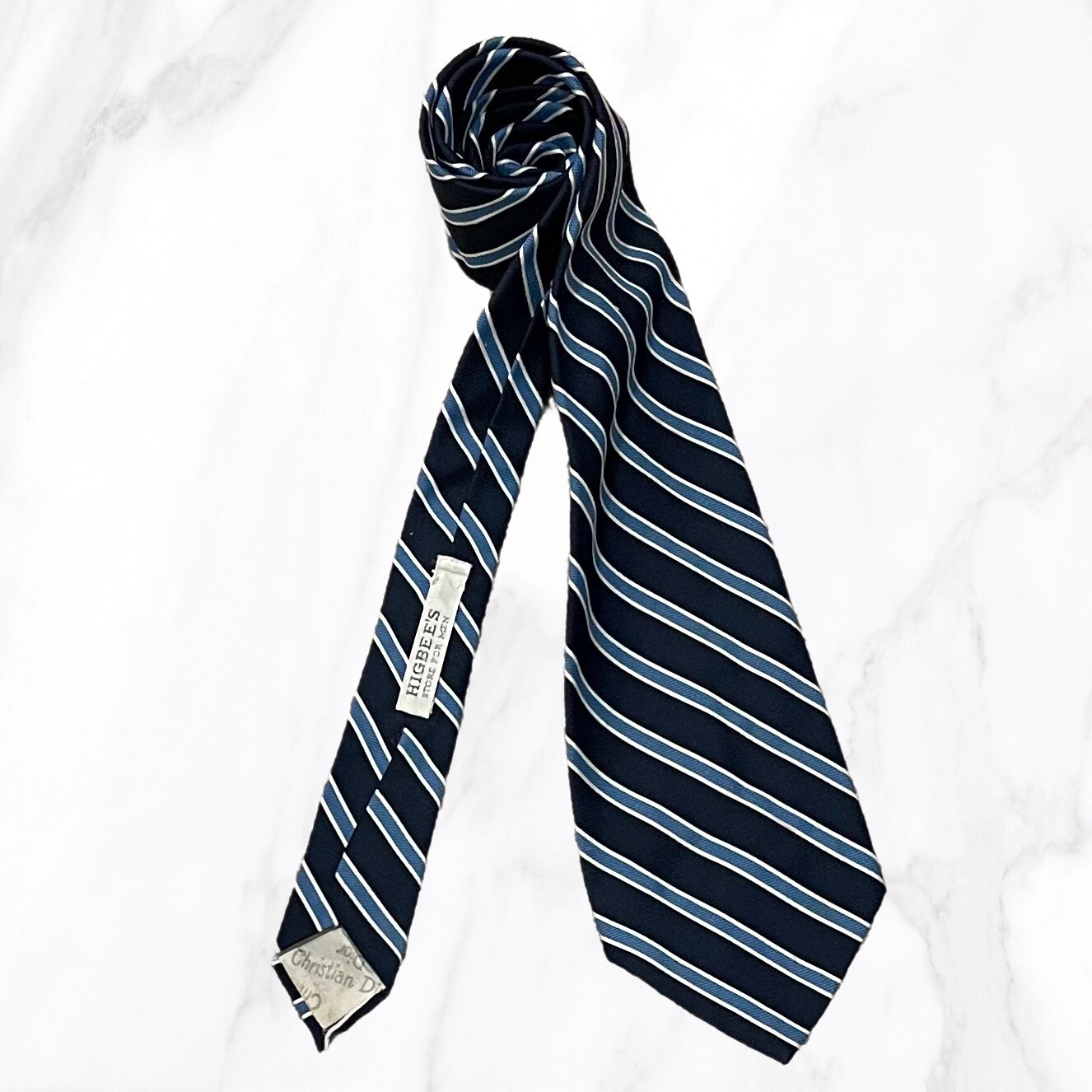 Vintage Christian Dior Blue Striped Tie, OS