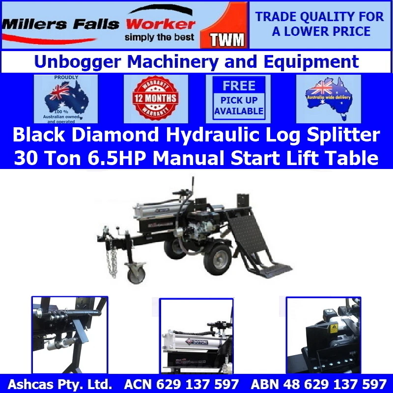 Black Diamond 30 Ton Manual Start Hydraulic Log Splitter Jockey