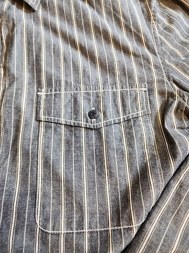 Camisa a Presión Armani Jeans AJ Para Hombre MEDIANA L/S Gris/Blanco a Rayas Usada en Excelente Condición GB25 - Imagen 4 de 10