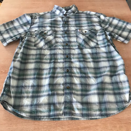 Carhartt Relaxed Fit Shirt Men 2XL Blue Plaid Button Up Pocket Short Sleeve