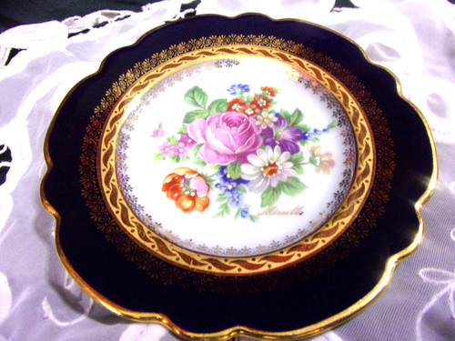 Objet D'art Cobalt Blue Limoges France Floral Gold Rim &Trim 5" Plate -Signed - Picture 3 of 8