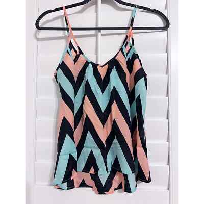 NWT LUSH Mint & Peach Chevron Tank Top S (689)