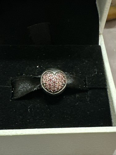 Auténtico Pandora Plata Esterlina Rosa/Rojo Corazón Pave Clip Dije - Imagen 3 de 3