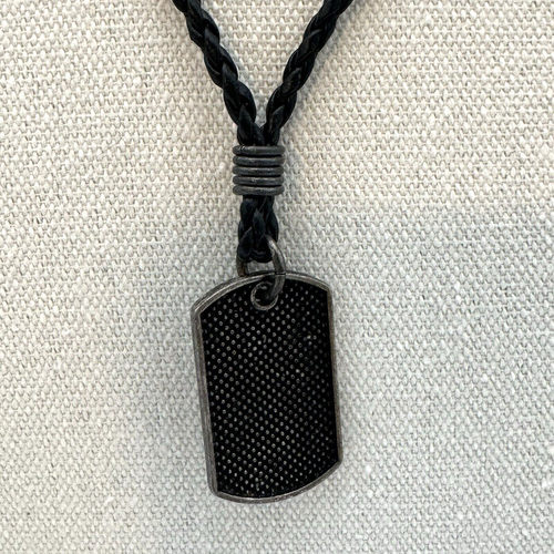 Guess Dog Tag Necklace Black Braided Faux Leather? Chain 20" Military Fashion - Picture 2 of 12