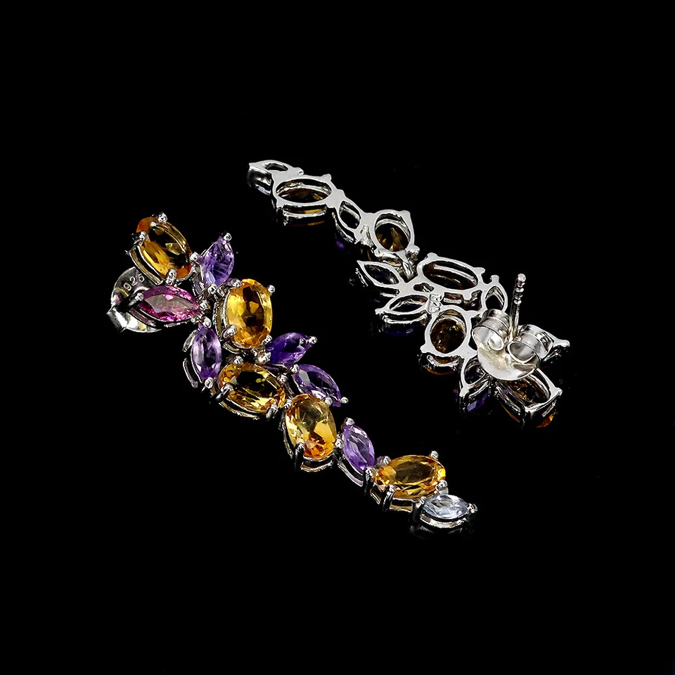 Orecchini In Argento Sterling 925 Ovali In Citrino Ametista Rodolite Gioielli - Immagine 3 di 4