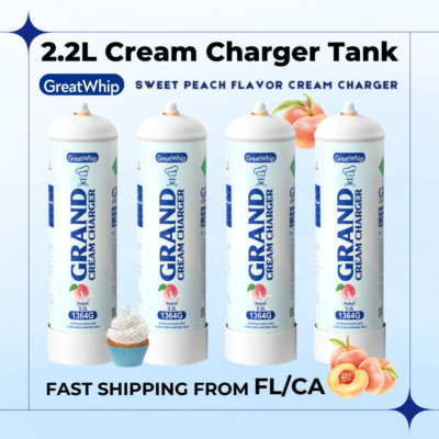 Whipped Cream Charger 2.2L 1364g X 4 Tanks Peach Flavor Cannister GreatWhip Pure