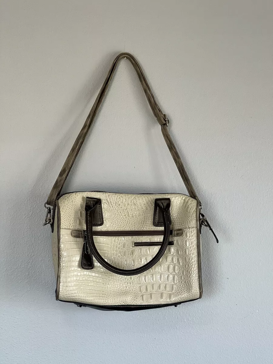 M.C. Off White Leather Animal Print Embossed Handbag Purse eBay