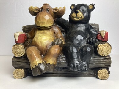 Hobby Lobby Bear And Moose Figurine Looks Like Wood Carving Garden Statue