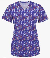 Scrub Top Womens Small Stay Cool Penguins In The Snow Christmas Holiday Print