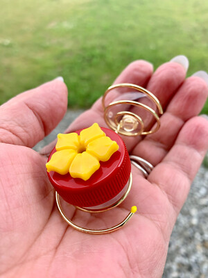 NEW Flower Single HUM-Button , with Lovely Window Spiral Holder & Perch