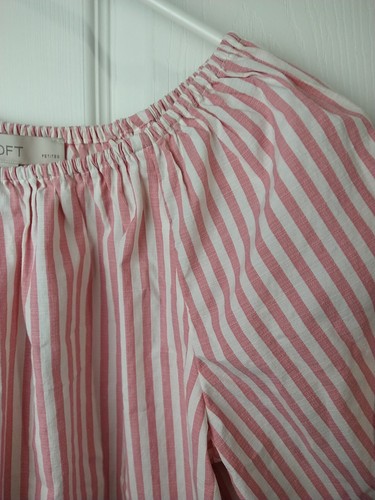 Loft Pink woman SP blouse White Striped Casual Peasant Side Slit - Picture 3 of 9