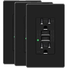 GFCI Outlet 15Amp Tamper Resistant Weather Resistant Receptacle Plate Black 3Pcs