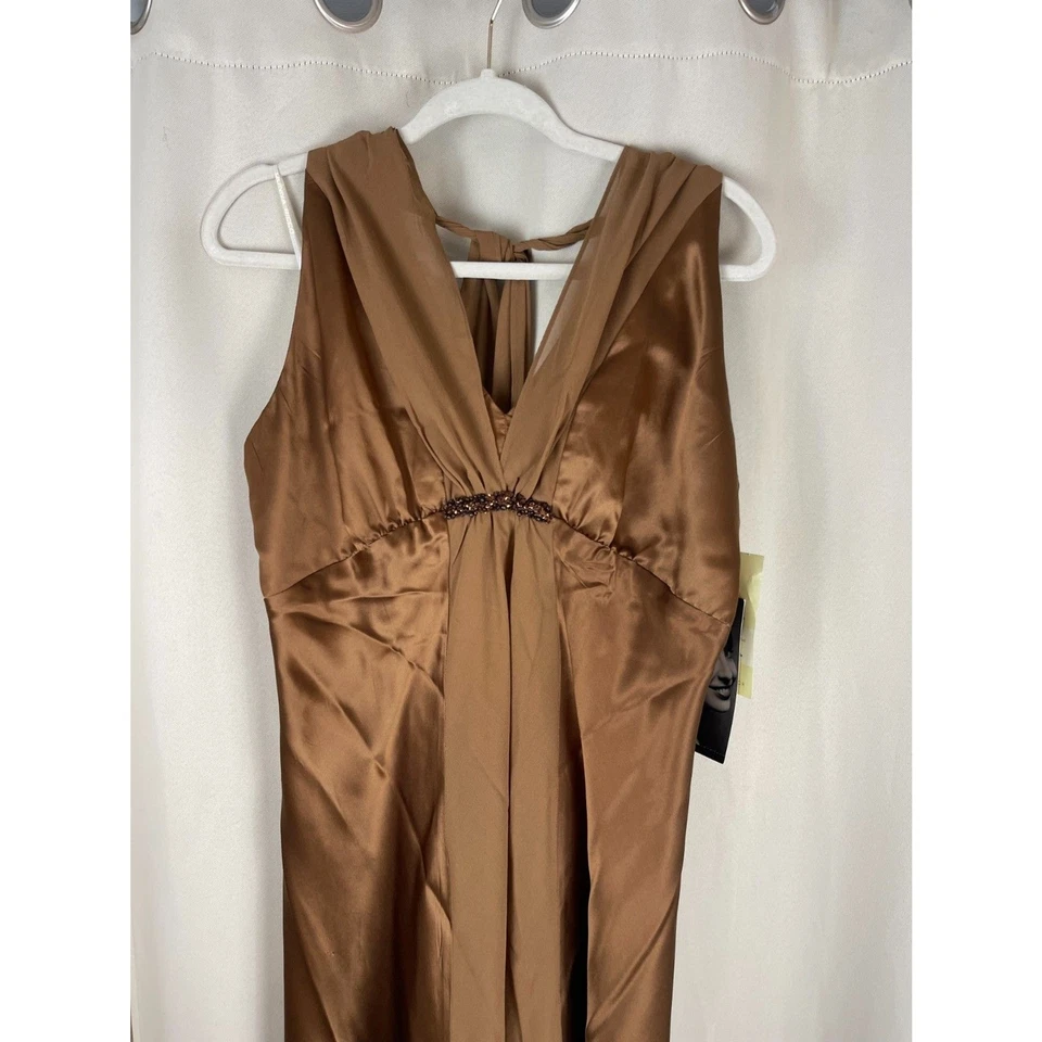 Vestido de cóctel Donna Ricco marrón bronce seda - Nuevo con etiquetas - Talla 14 Foto 3 de 4