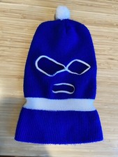 Vintage Knit Robber Ski Mask 3 Hole Balaclava With Pom Pom 70s 80s