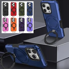For iPhone 15 14 16+ 16 16 Pro Max Hybrid Rugged Foldable Ring Kickstand Case