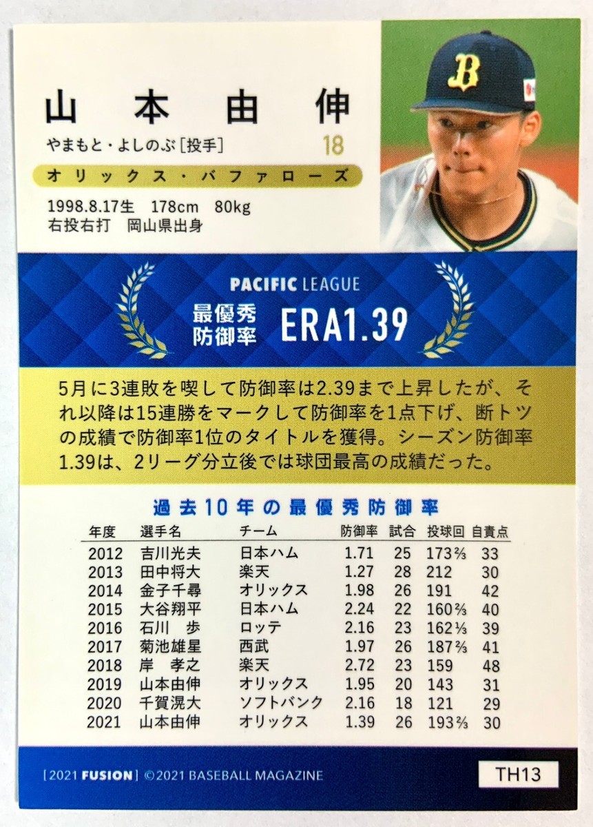 Yoshinobu Yamamoto BBM 2021 Th13 Baseball Magazine card Orix