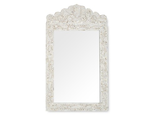 Mother Of Pearl Inlay Floral Crested Mirror White Color - Picture 4 of 4