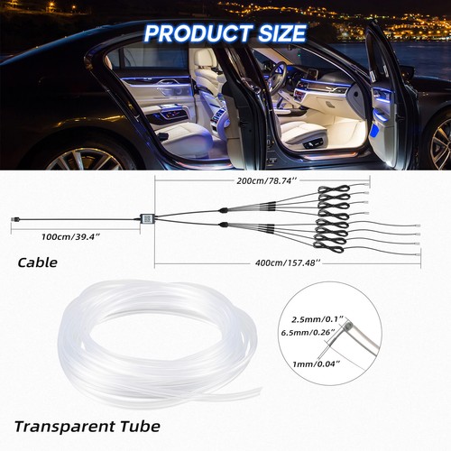 Tira de luz LED RGB 10M interior de coche fibra óptica neón cable atmósfera Bluetooth - Imagen 7 de 11