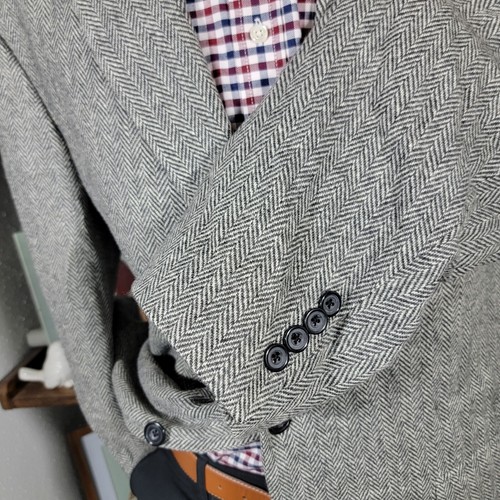 Robert Stock Men's Tweed Sport Coat Blazer Two Button Gray Herringbone Wool 44R - Picture 11 of 20