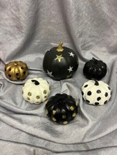 NEW HALLOWEEN, FALL GLITTER PUMPKINS, BLACK, WHITE, GOLD - SET OF 6 - NEW