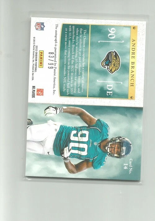 2012 GRIDIRON ROOKIE GRIDIRON KINGS AUTOGRAPHS #14 ANDRE BRANCH 83/99 - Image 2 of 2