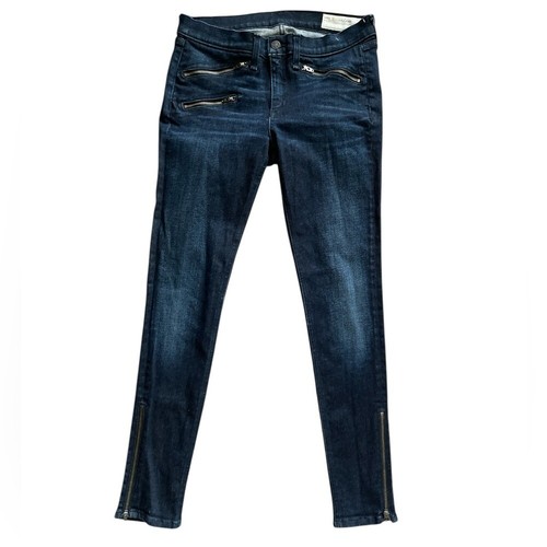 Jean para mujer Rag & Bone 29 lavado oscuro Kensington W1522K520ND cremalleras oscuras Moto - Imagen 2 de 5