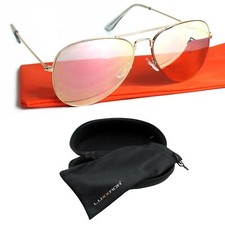 Pilotenbrille Schwarz Sonnenbrille Gold Braun oder Rosa Silber Verspiegelt Box