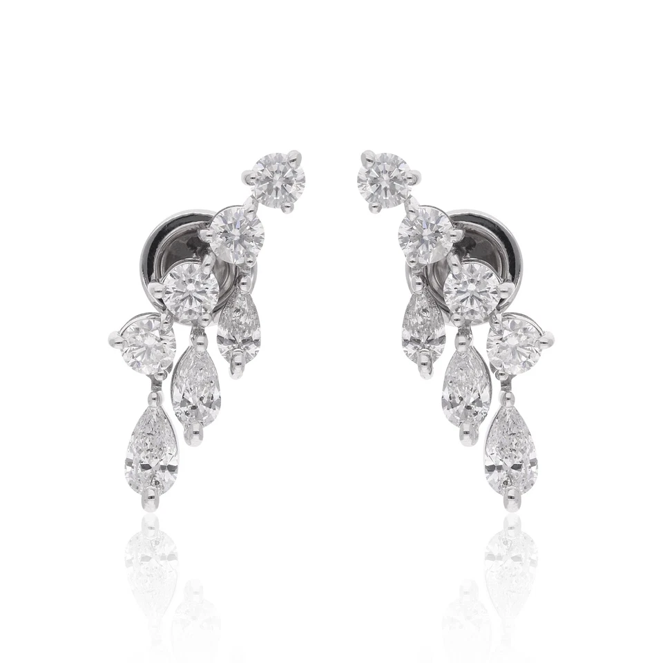Natural SI/H Pear Round Diamond Dangle Earrings 14k White Solid Gold 0.51 Ct. - Image 2 of 4