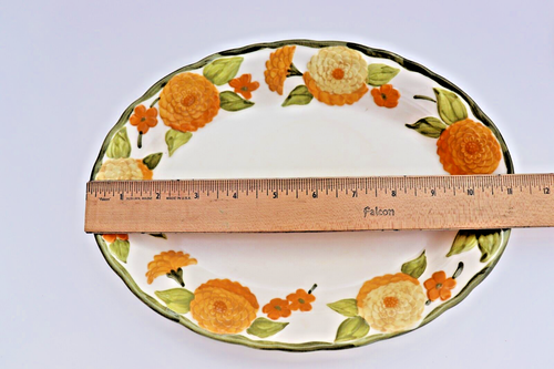 Metlox Poppytrail Sculptured Zinnia Oval Serving Platter 11 1/4" Shallow Bowl - Picture 4 of 4
