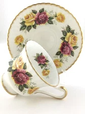 Vintage Paragon Teacup Saucer Bone China England Pink Yellow Rose Footed S403