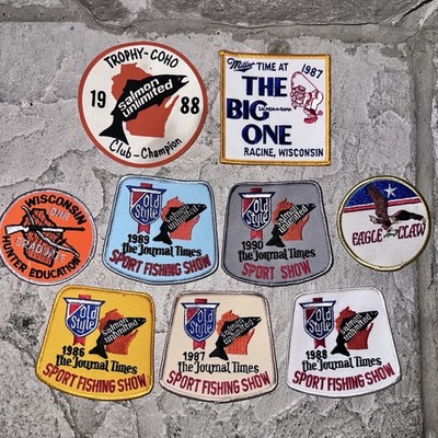 Lot 9 Vintage 1980 s Fishing Patches Old Style Miller Lite Eagle Claw DNR Patch