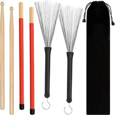 Drum Sticks 1 Pair 5A Maple Wood Drum Sticks,1 Pair Retractable Drum Wire Brushe