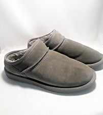 Cushionaire Genuine Suede Mule Slippers Gray Faux Shearling Lining Womens 9M