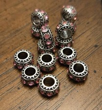 Set of 14 Bracelet Beads With Dark Pink Stones