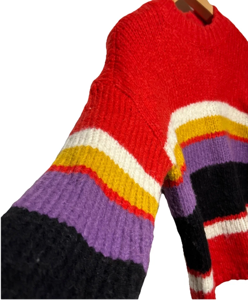 Sanctuary Oversized Wool Blend Knit Sweater Red Purple Black Yellow Stripe Sz XS - Image 4 of 4
