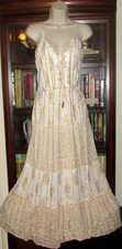 NWT Me 2 Magic Anthropologie Ivory Gold Metallic Sequin Tiered Dress 1X 2X 3X